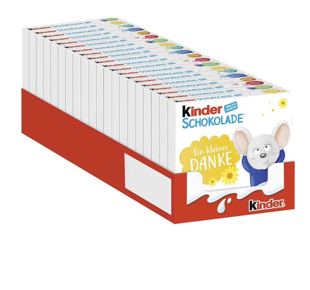 Kinder Chocolate (20 x 50 g) – Cadeau de Saint-Valentin pour elle et lui, bonbons Carnaval et Mardi Gras – Barres de chocolat au lait fourrées – 20 paquets de 4 barres individuelles chacune