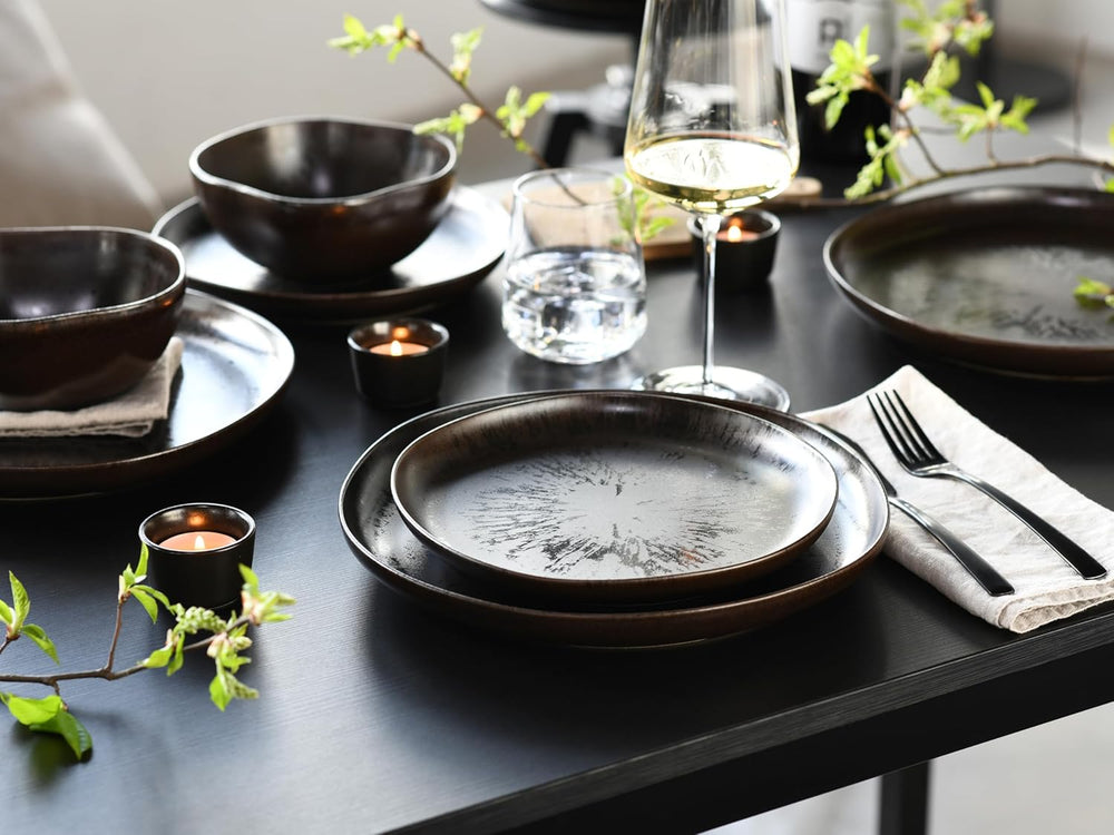 CreaTable, 21249, série Natura Organic RUSTY, service de table 12 pièces pour 4 personnes, service d'assiettes en porcelaine, passe au lave-vaisselle et au micro-ondes, fabriqué en Europe