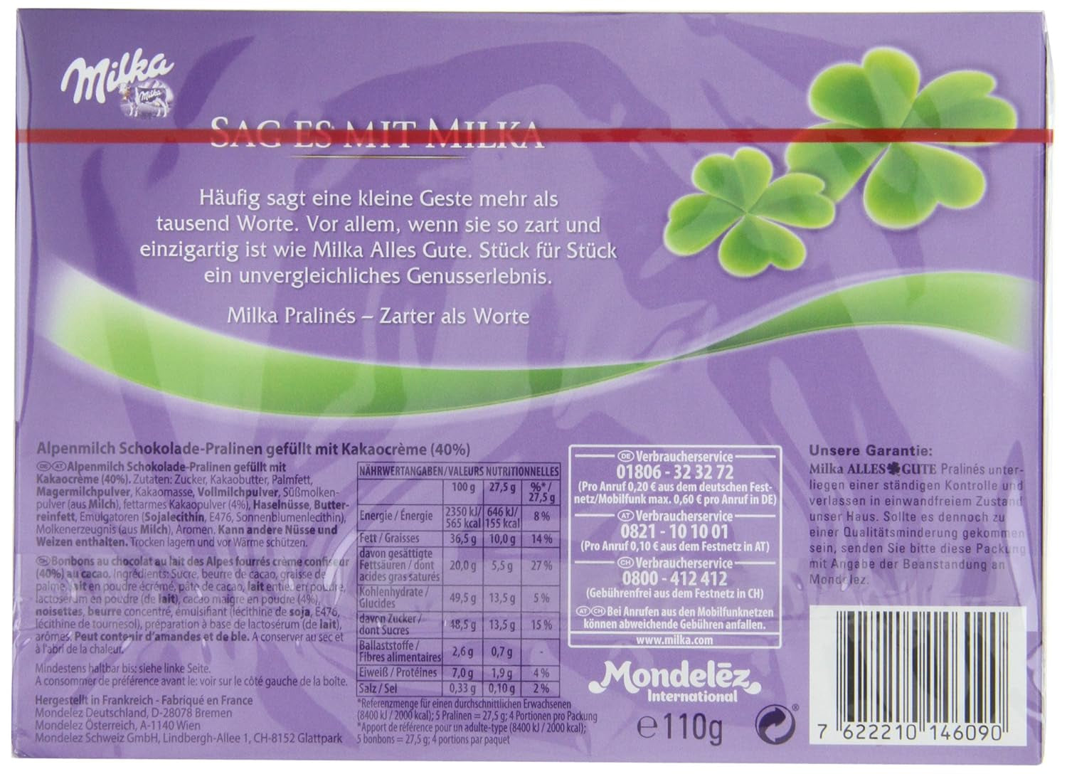 Milka All the Best Pralines 10 x 110g, Pralines fines au chocolat au lait alpin fourrées à la crème de cacao (paquet de 2)