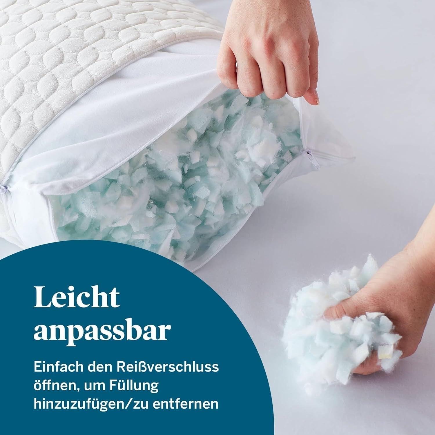 Oreiller LUCID 40 X 80 cm avec garnissage hybride de mousse à mémoire de forme déchiquetée et microfibre - garnissage amovible et réglable - housse lavable - pour dormeurs sur le côté, sur le dos et sur le ventre Oreillers standards Naty Shop