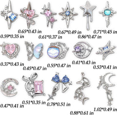 16 Style Luxus Mond Stern Nagel Charms 3D Nail Charms Y2K Legierung Strasssteine ​​​​Bogen Schmetterling Nagel Schmuck Metall Nail Art Charms Nägel Glitzersteine ​​​​Nailart Strass Nageldesign Zubehör