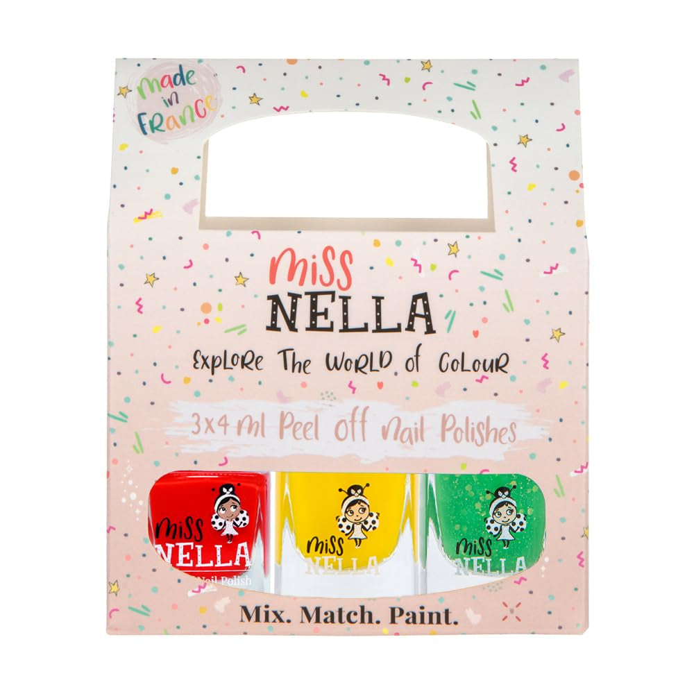 Miss Nella Magic Collection Lot de 4 vernis à ongles pailletés : rose, rouge, or et bleu, vernis à ongles amovible spécial enfants, non toxique, à base d'eau, sans odeur