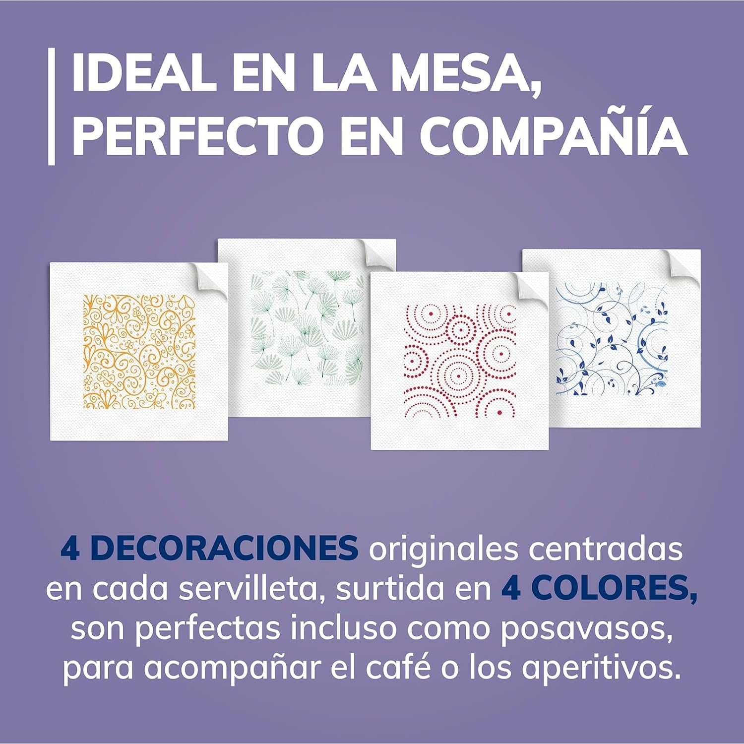 Happy Hour | Lingettes double couche | 16 paquets À 50 pièces À 33 X 33 Cm | Certifié FSC | Électricité 100% renouvelable | Emballage recyclable fabriqué à partir de plastique recyclé