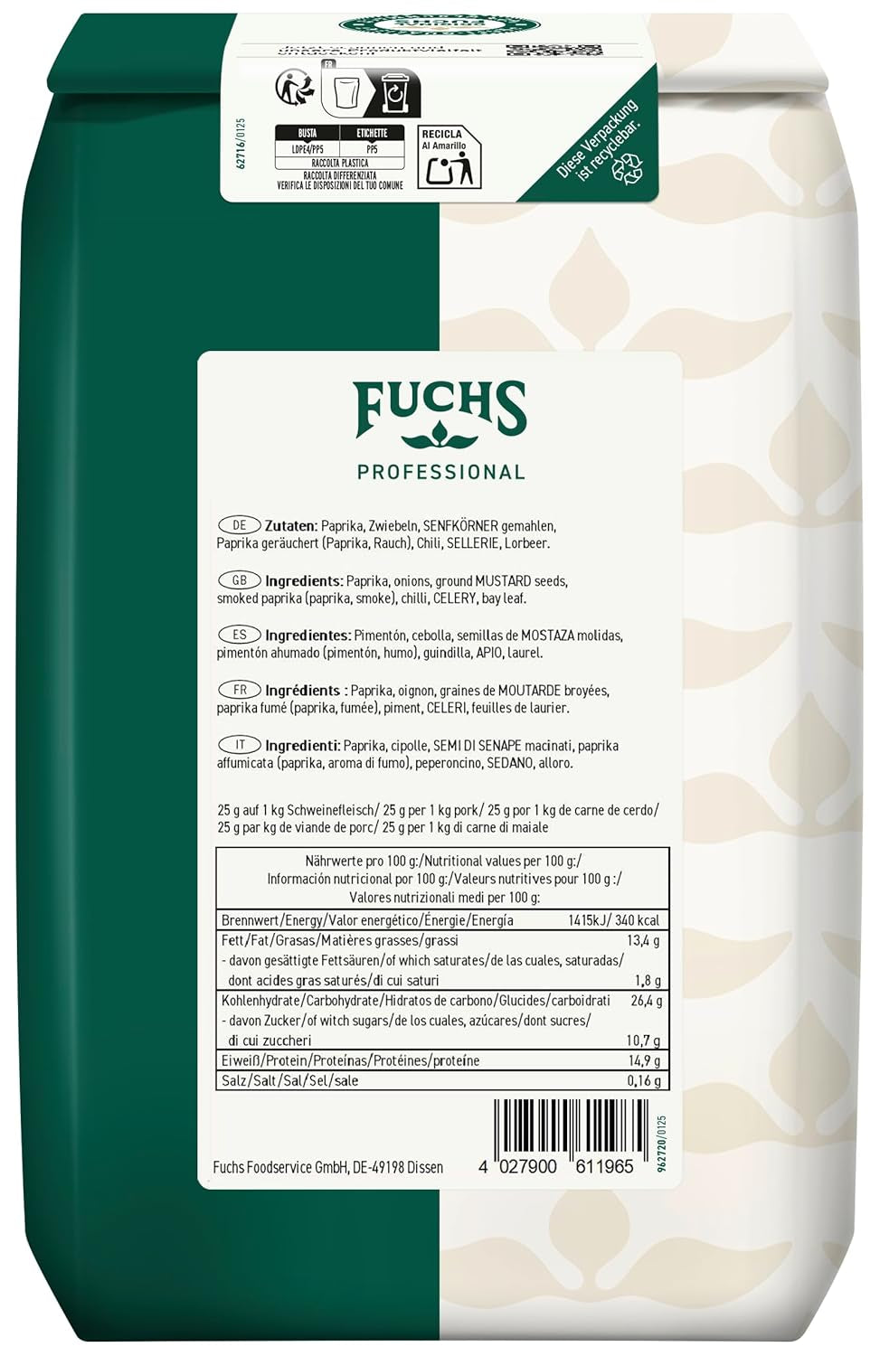 Fuchs Professional - Schaschlik Gewürzmischung | Zum Würzen/Marinieren von gebratenem ou gegrillten Fleisch | Qualité professionnelle pour grossistes | Sac recyclable de 1 kg
