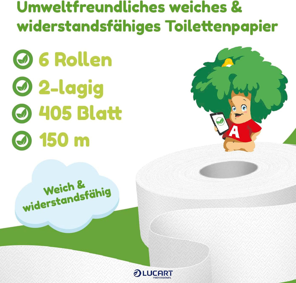 Rouleaux de papier toilette Jumbo Eco, 2 épaisseurs, crème nettoyante pour les mains avec formule nettoyante, hydratante et lissante - Parfum floral - 5 L, 6 pièces (1 paquet)