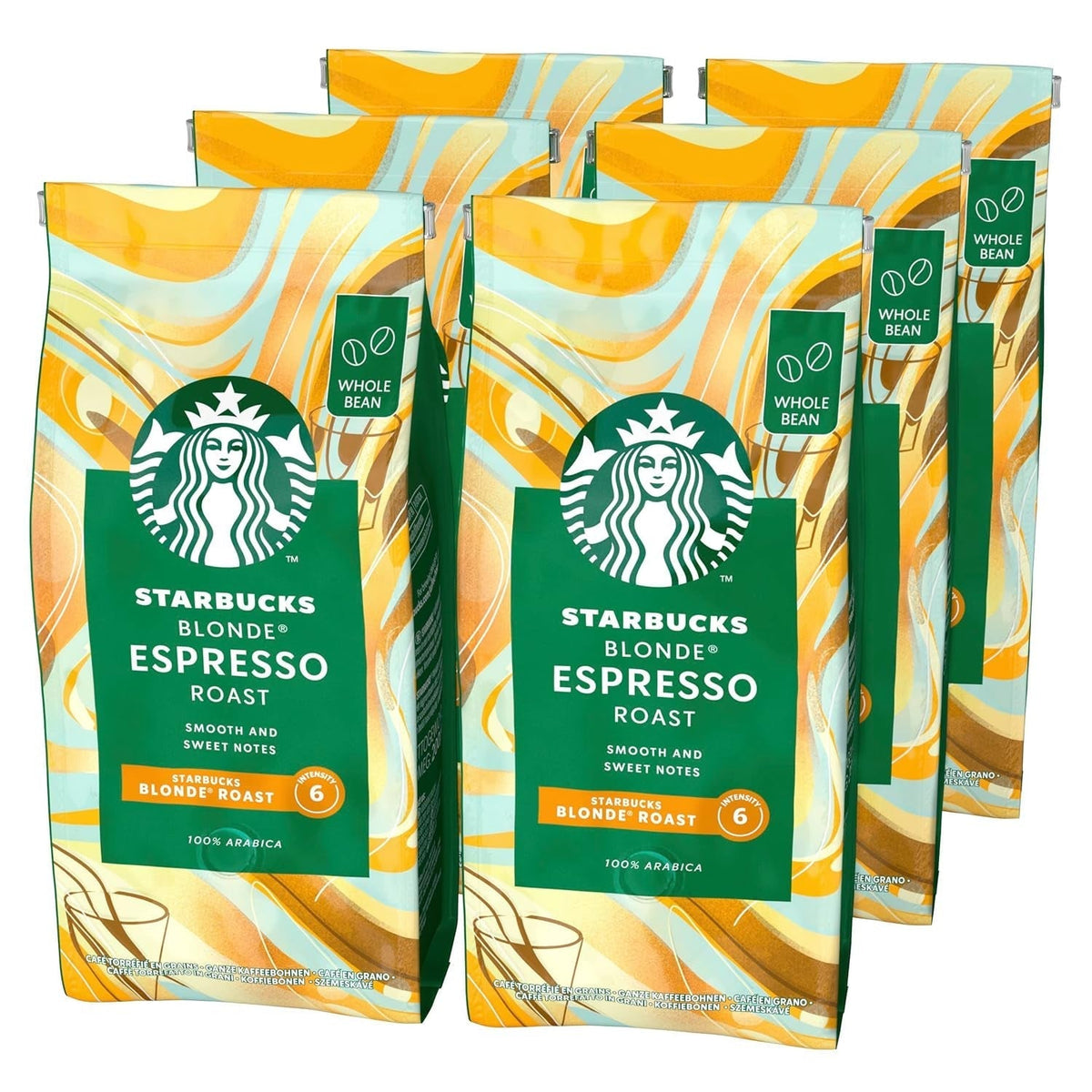 STARBUCKS Blonde Espresso Roast, torréfaction légère, grains de café entiers 200G (paquet de 6) Coffee Naty Shop Titre par défaut