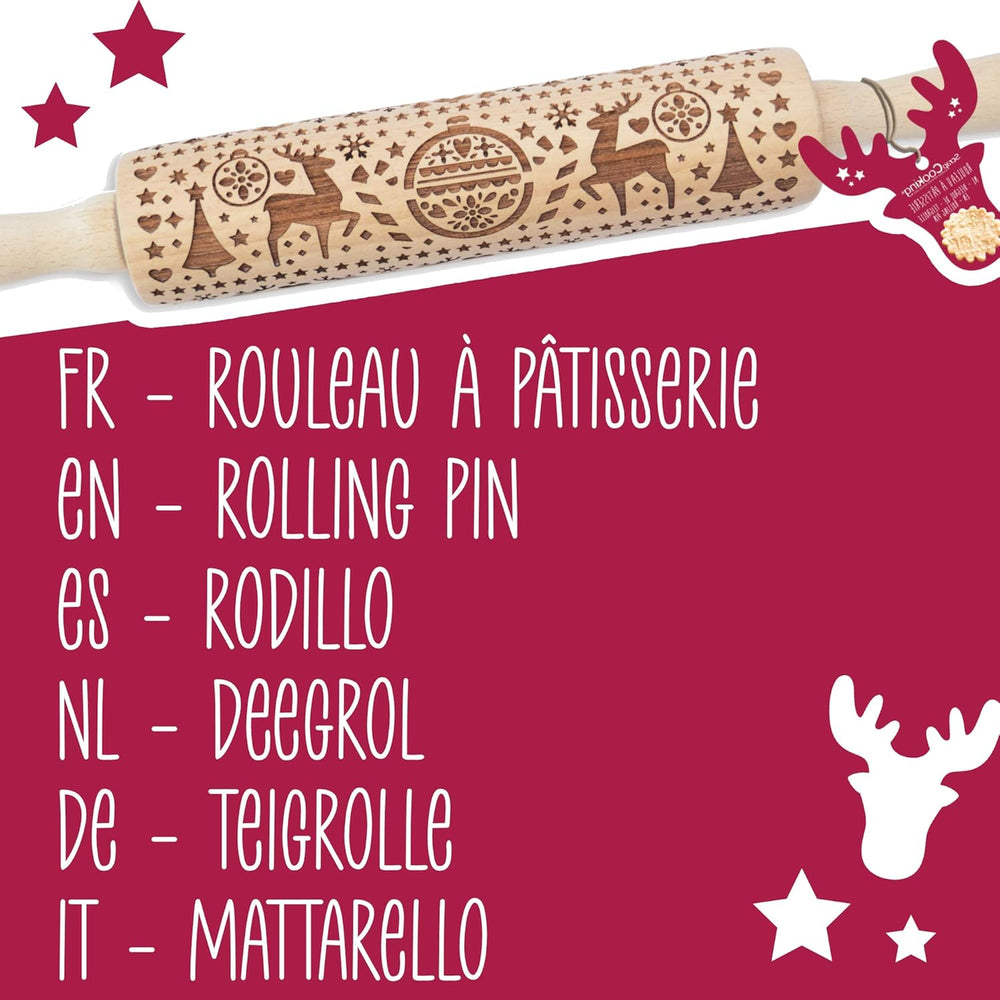 Scrap Cooking Rouleau à pâtisserie en bois motif Noël « Noël » - Rouleau à gaufrage pour biscuits - Accessoire décoratif - 5242