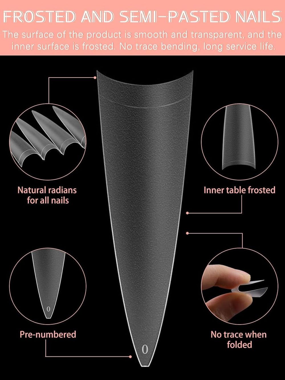 EBANKU 500 pcs Artificiel Faux Ongles Conseils Mat Doux Gel Clair Conseils Artificiels Ongles Conseils pour Extensions d'Ongles Faux Ongles Ensemble 12 Tailles-A