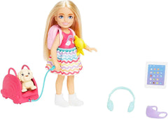 Barbie Chelsea Doll Toy and Accessories Travel Set avec chien et 6 pièces avec support pour chien HJY17 Dolls Naty Shop Chelsea Doll Travel Set