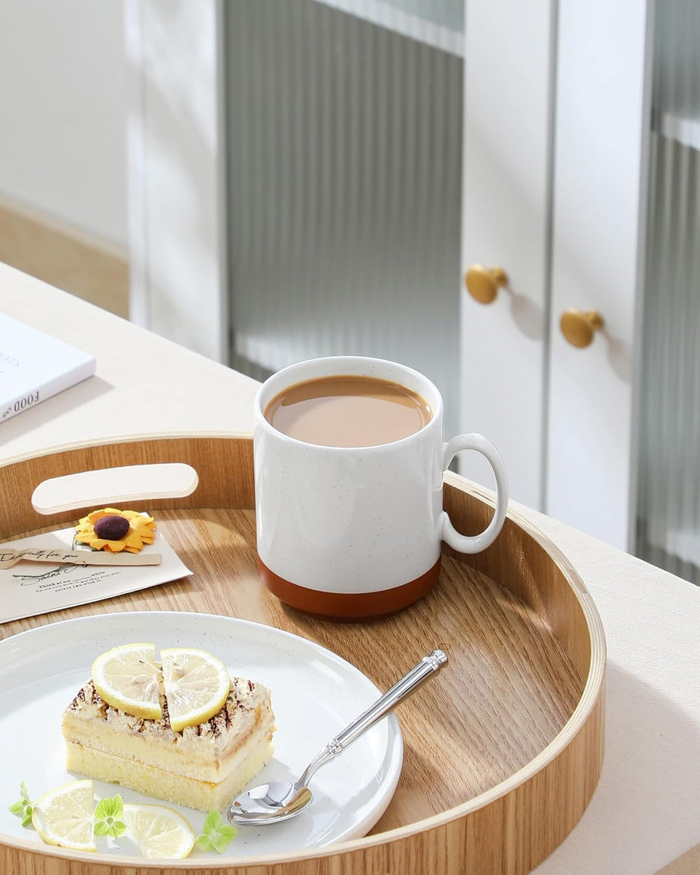 Ensemble de tasses à café MALACASA, ensemble de tasses en grès de 350 ml pour 4 personnes, tasses à café modernes pour thé, jus, latte, cappuccino, chocolat chaud. Va au lave-vaisselle et au micro-ondes, série TARA, blanc kaki