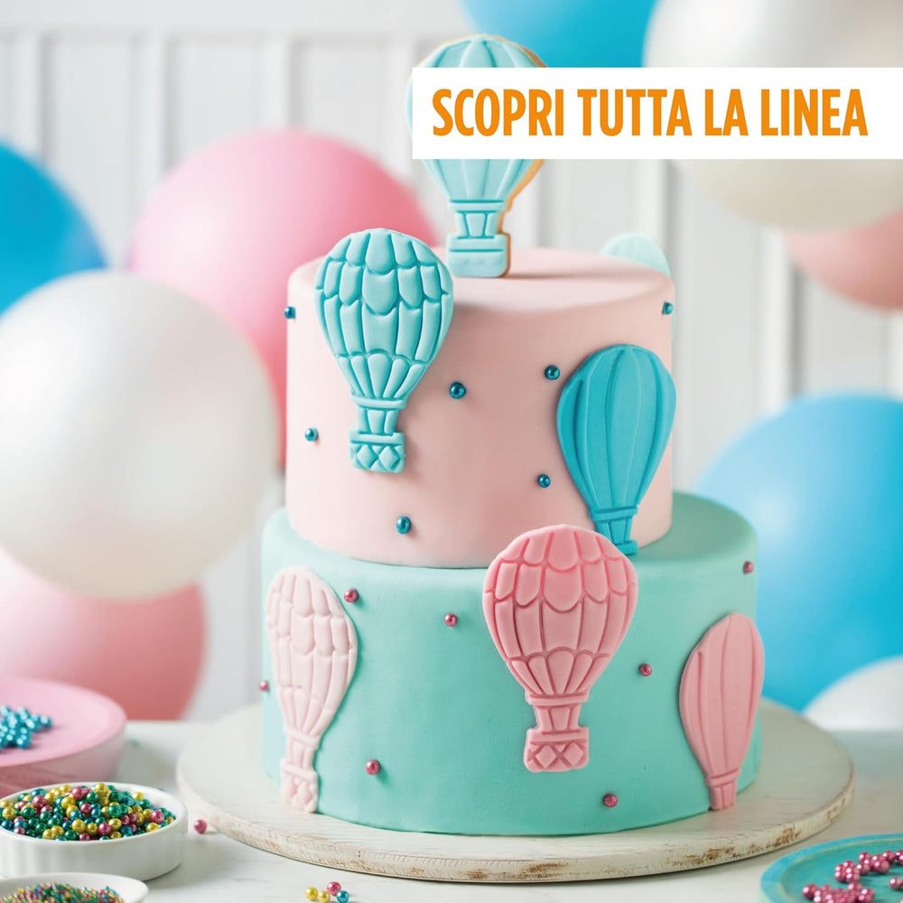 0255035 Découpeurs et marqueurs de montgolfières en plastique 3D, ensemble idéal pour les décorations en pâte à sucre ou en gumpaste, fabriqué en Italie, design original. Paquet de
