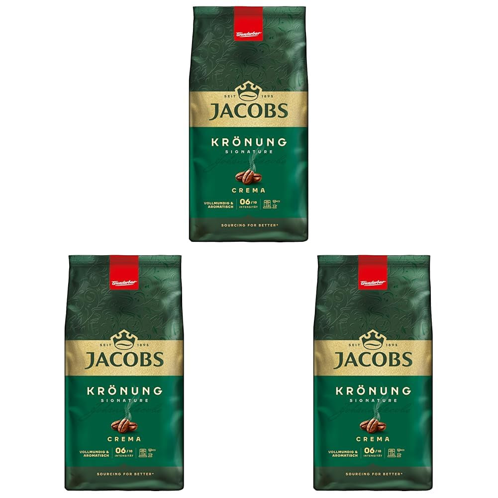 Jacobs Café Crema Gold Boissons à café 1 kg – Vollmundig, Aromatisch, Notes fruitées, Arabica & Robusta Bohnen, Intensité 5/10, Idéal pour Café Crema Naty Shop Couronne Crema 3 x 1 kg