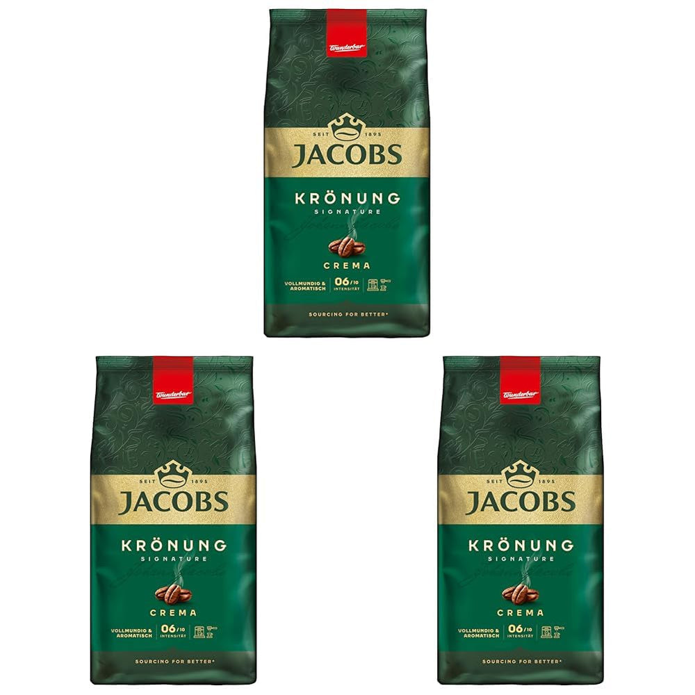 Jacobs Café Crema Gold Boissons à café 1 kg – Vollmundig, Aromatisch, Notes fruitées, Arabica & Robusta Bohnen, Intensité 5/10, Idéal pour Café Crema Naty Shop Couronne Crema 3 x 1 kg
