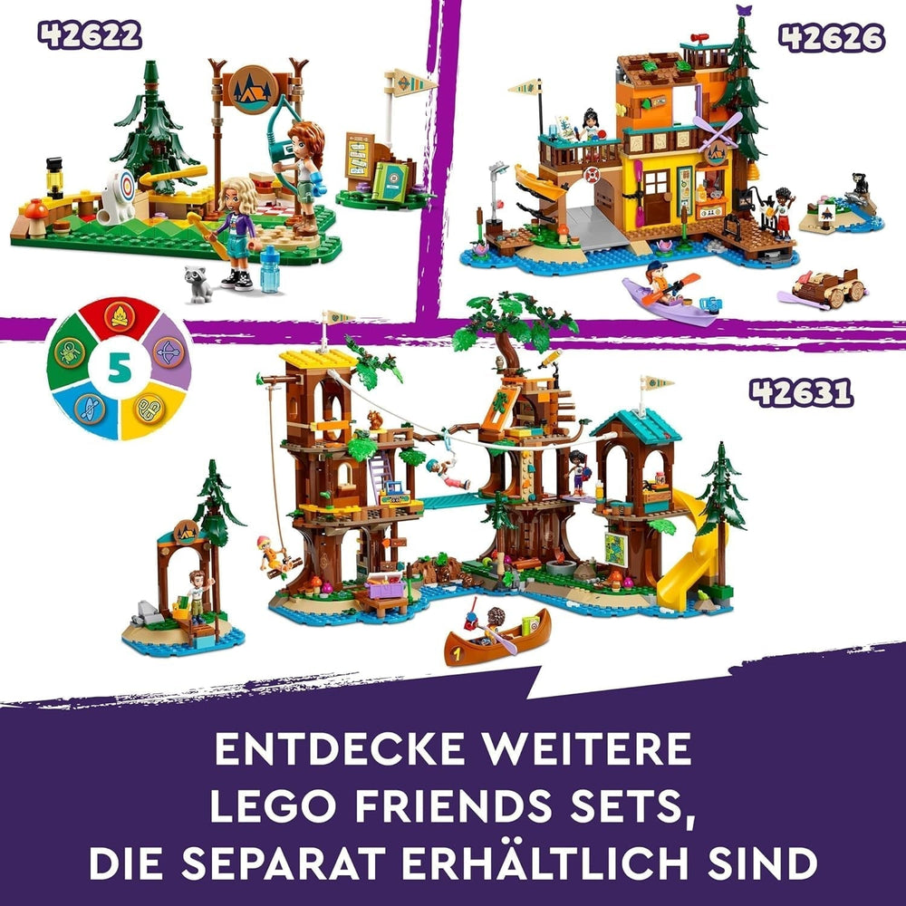 LEGO Friends Tree House At Adventure Camp, set de jeu pour filles et garçons à partir de 8 ans avec 5 figurines et 5 animaux, idée cadeau pour jeux créatifs, jouets de sport, maison de poupée 42631 Sets de construction Besuche den LEGO-Store