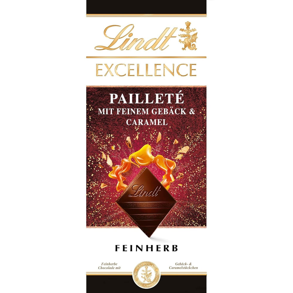 Lindt EXCELLENCE Pailleté Biscuits & Caramel - Chocolat fin avec tarte, 100 grammes Bonbons au chocolat Naty Shop Default Title