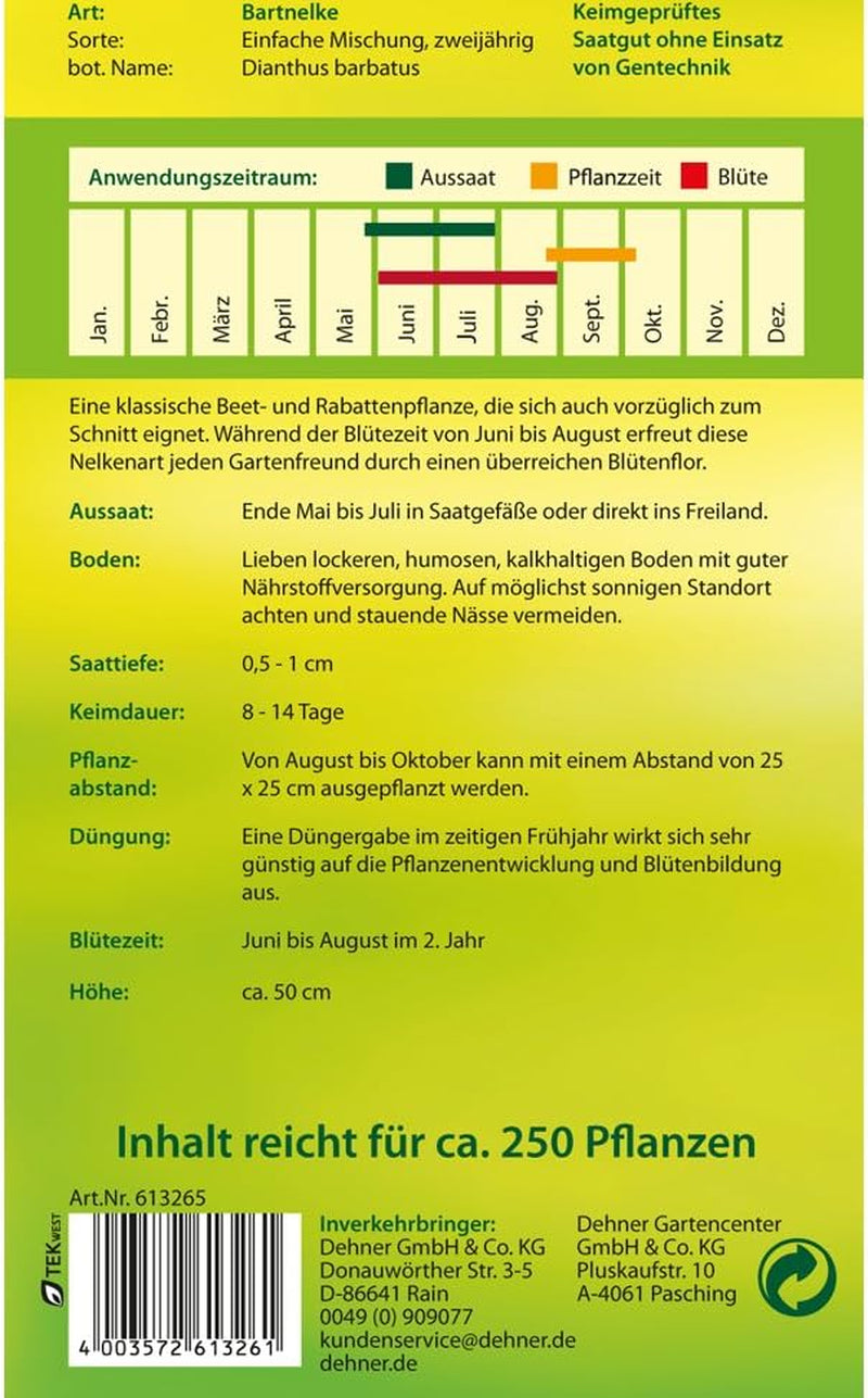 Dehner Blumen-Saatgut, Bartnelke, "Einfache Mischung", 5Er Pack (5 X 1.3 G)