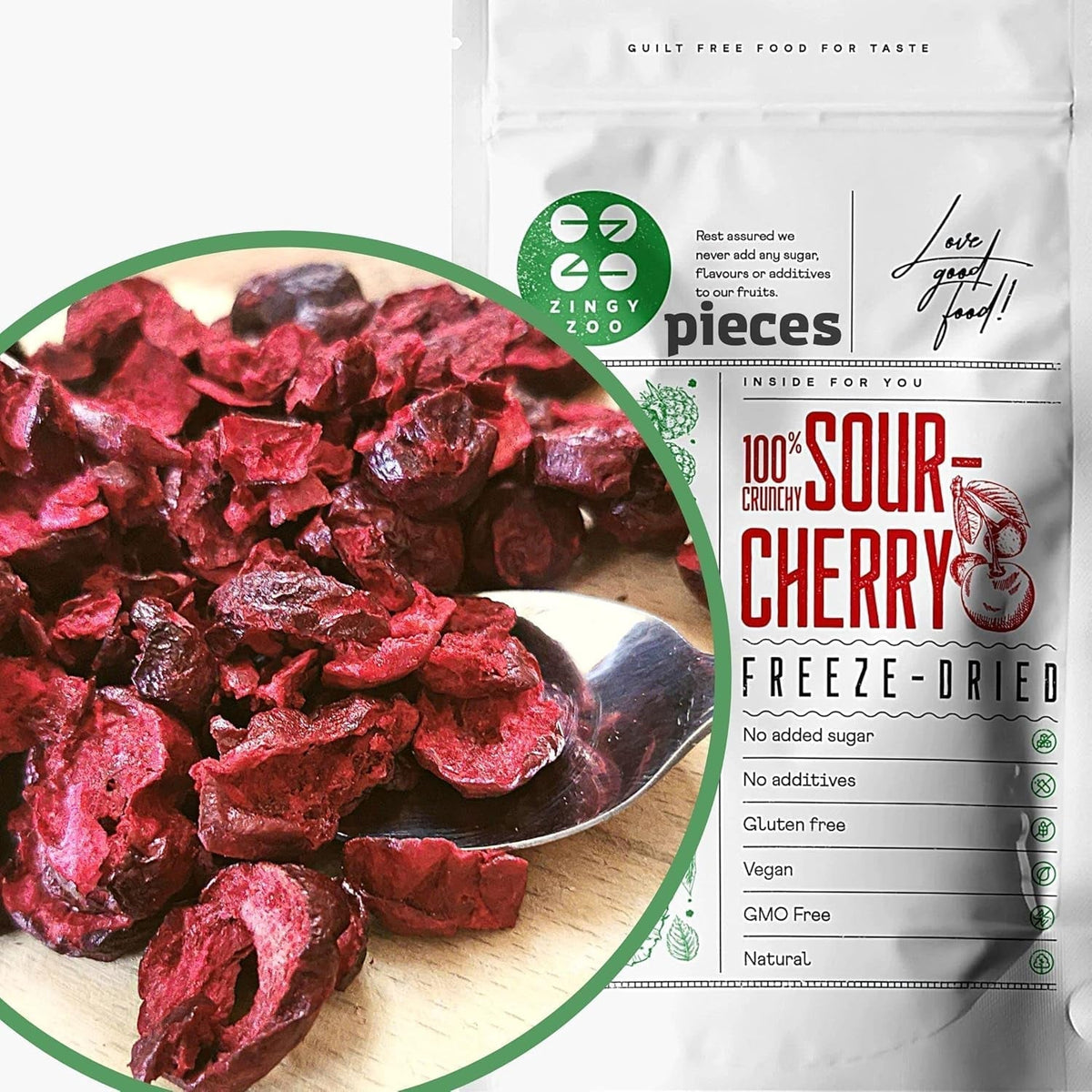 Cerises amères lyophilisées | Morceaux de fruits lyophilisés 100% naturels Fruits secs | Cerises amères séchées | Cerises amères lyophilisées | ZingyZoo Naty Shop produits déshydratés 100G