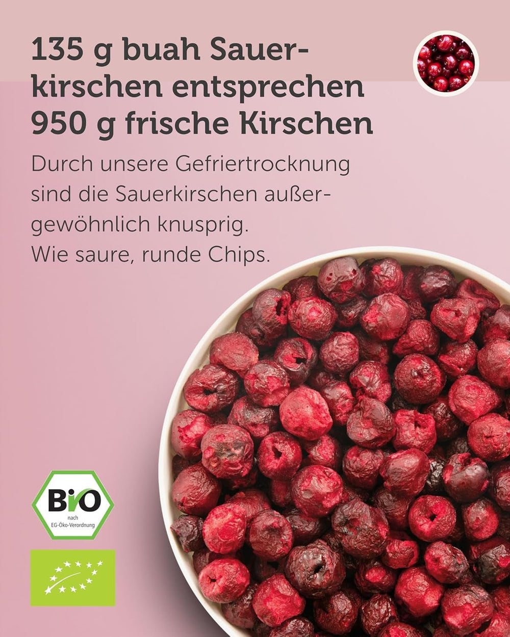 Cerises amères lyophilisées BUAH® | Cerises amères entières comme collation ou pour le muesli | Substitut idéal aux bonbons | Vegan et sans sucre ajouté | 135g de produits déshydratés Naty Shop