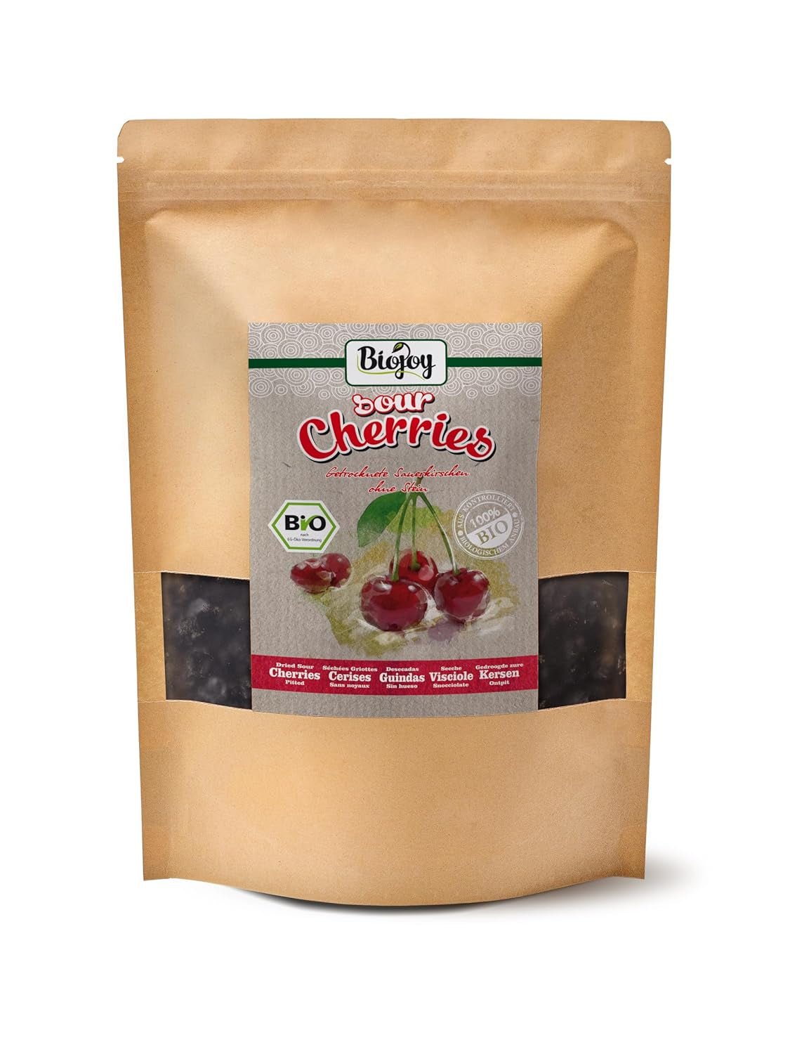 Cerises bio séchées Biojoy (1 kg), dénoyautées et non soufrées Produits déshydratés Naty Shop 1 kg (1 paquet)