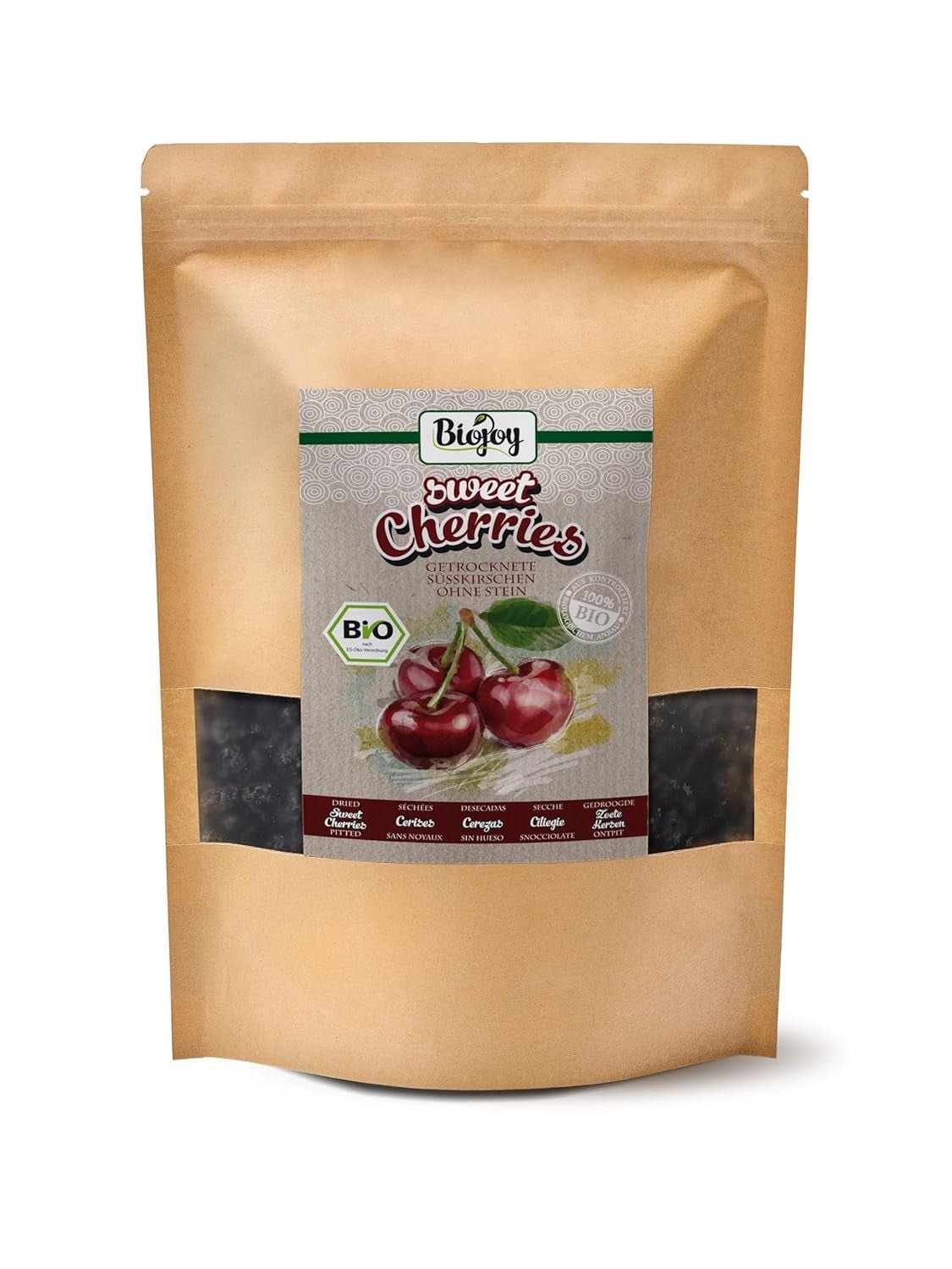 Cerises douces séchées Biojoy (500 g), dénoyautées et sans soufre Produits déshydratés Naty Shop 1 kg (1 paquet)