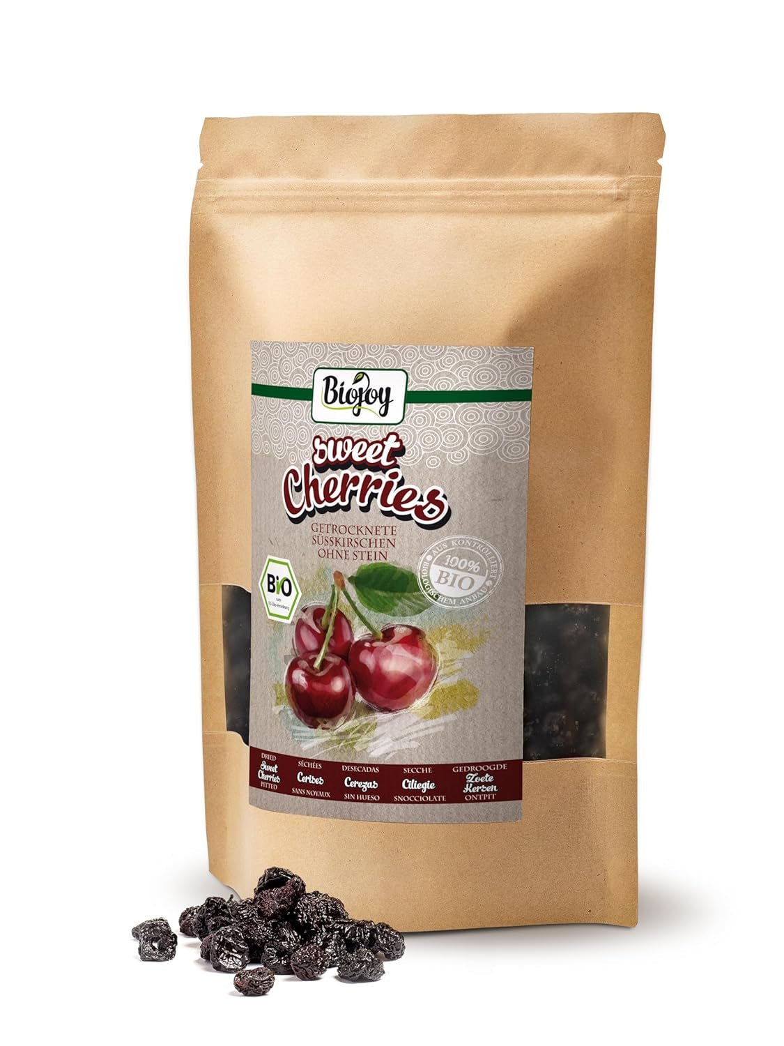 Cireșe dulci uscate bio Biojoy (500 g), fără sâmburi și fără sulf Produse deshidratate Naty Shop