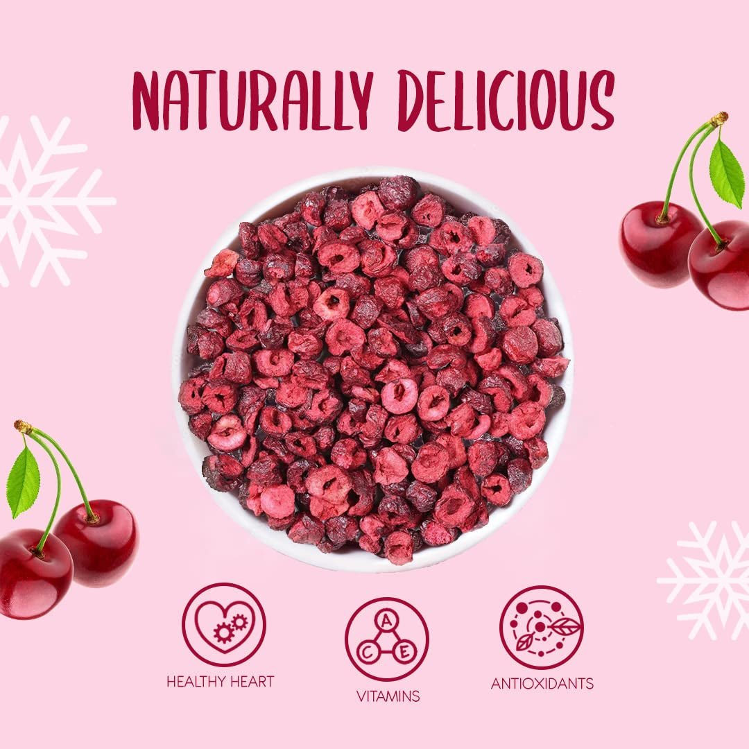 Cerises lyophilisées 100g - Cerises amères lyophilisées - Fruits secs lyophilisés - Cerises amères séchées tranchées - Parfait pour la pâtisserie, la décoration, le muesli et les desserts Produits déshydratés Naty Shop