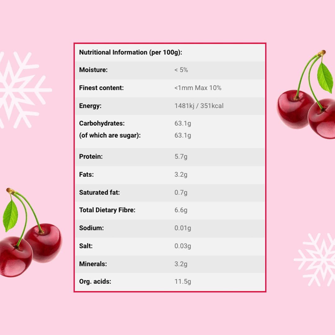 Morceaux de cerises lyophilisées 100g - Fruits lyophilisés - Fruits secs lyophilisés - Cerises amères séchées - Parfait pour la pâtisserie, la décoration des gâteaux, snacks, muesli et desserts Produits déshydratés Naty Shop
