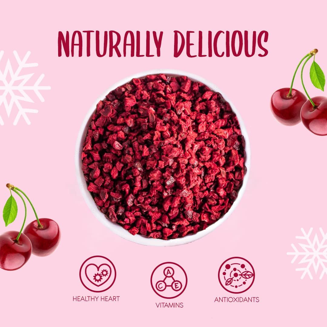 Morceaux de cerises lyophilisées 100g - Fruits lyophilisés - Fruits secs lyophilisés - Cerises amères séchées - Parfait pour la pâtisserie, la décoration des gâteaux, snacks, muesli et desserts Produits déshydratés Naty Shop