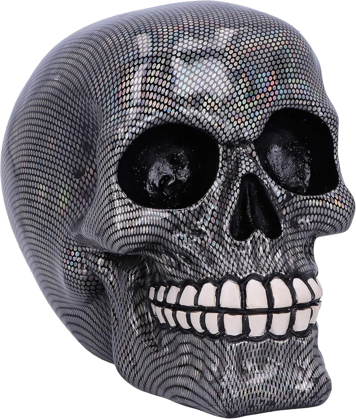 Crâne en résille argenté holographique Ornement de crâne en résille holographique argenté Argent 16,5 cm Statuettes et sculptures Naty Shop Titre par défaut