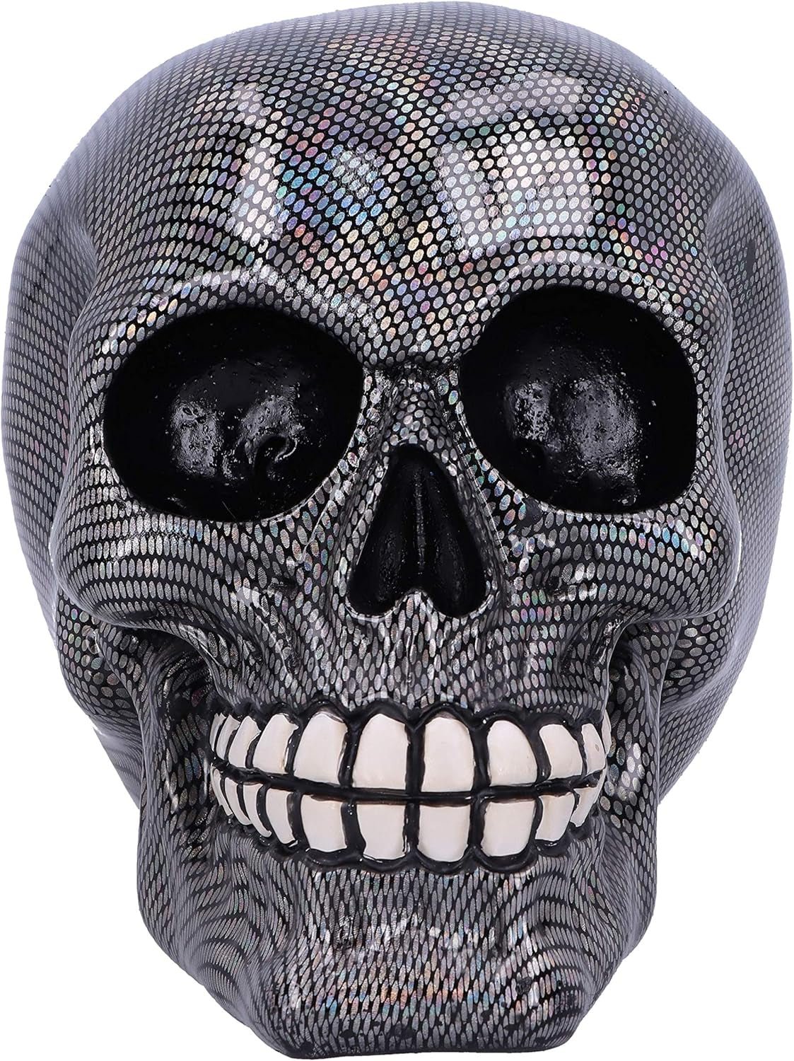 Crâne Résille Argent Holographique Ornement Crâne Résille Holographique Argent Argent 16,5 cm Statuettes et Sculptures Naty Shop