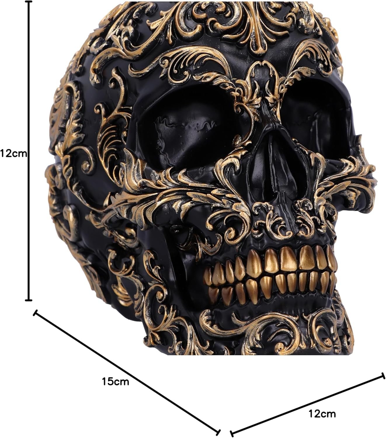 Crâne Renaissance, 19 cm, résine, noir et or, motif baroque doré, ornement crâne noir, décoration gothique, coulé dans la meilleure résine synthétique, peint à la main par des experts Statuettes et sculptures Naty Shop