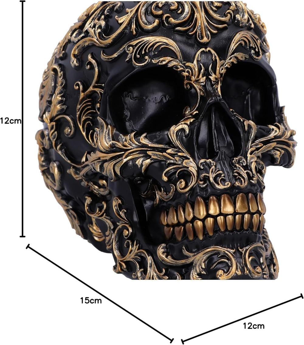 Crâne Renaissance, 19 cm, résine, noir et or, motif baroque doré, ornement crâne noir, décoration gothique, coulé dans la meilleure résine synthétique, peint à la main par des experts Statuettes et sculptures Naty Shop