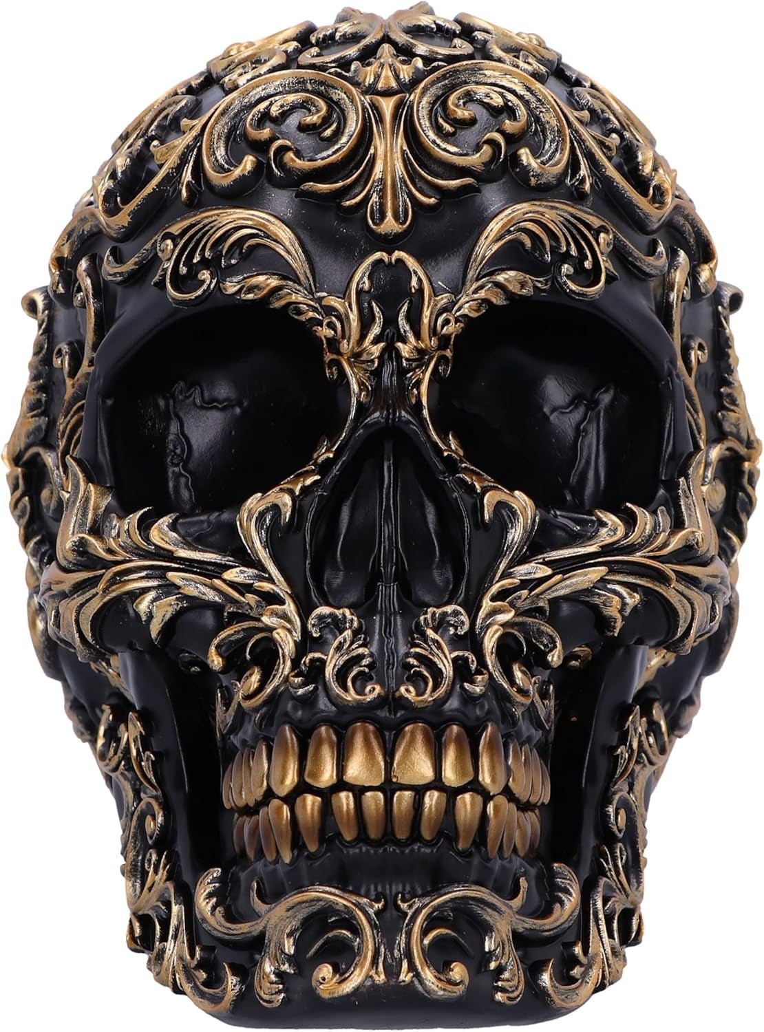 Craniu renascentist, 19 cm, rășină, negru și auriu, model baroc auriu, ornament craniu negru, decor gotic, turnat din cea mai fină rășină sintetică, pictat manual de experți Statuete si sculpturi Naty Shop