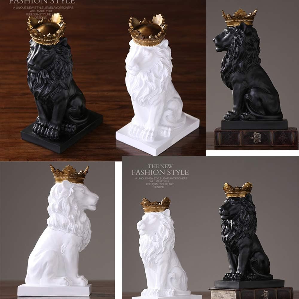 Statue de Lion Couronne Sculptures Noires Figurines de Lion en Résine pour Hommes Ornements de Statue d'art pour Bureau à Domicile Salon Bibliothèque Table Bureau Décoration de Pendaison de crémaillère Statuettes et Sculptures Naty Shop