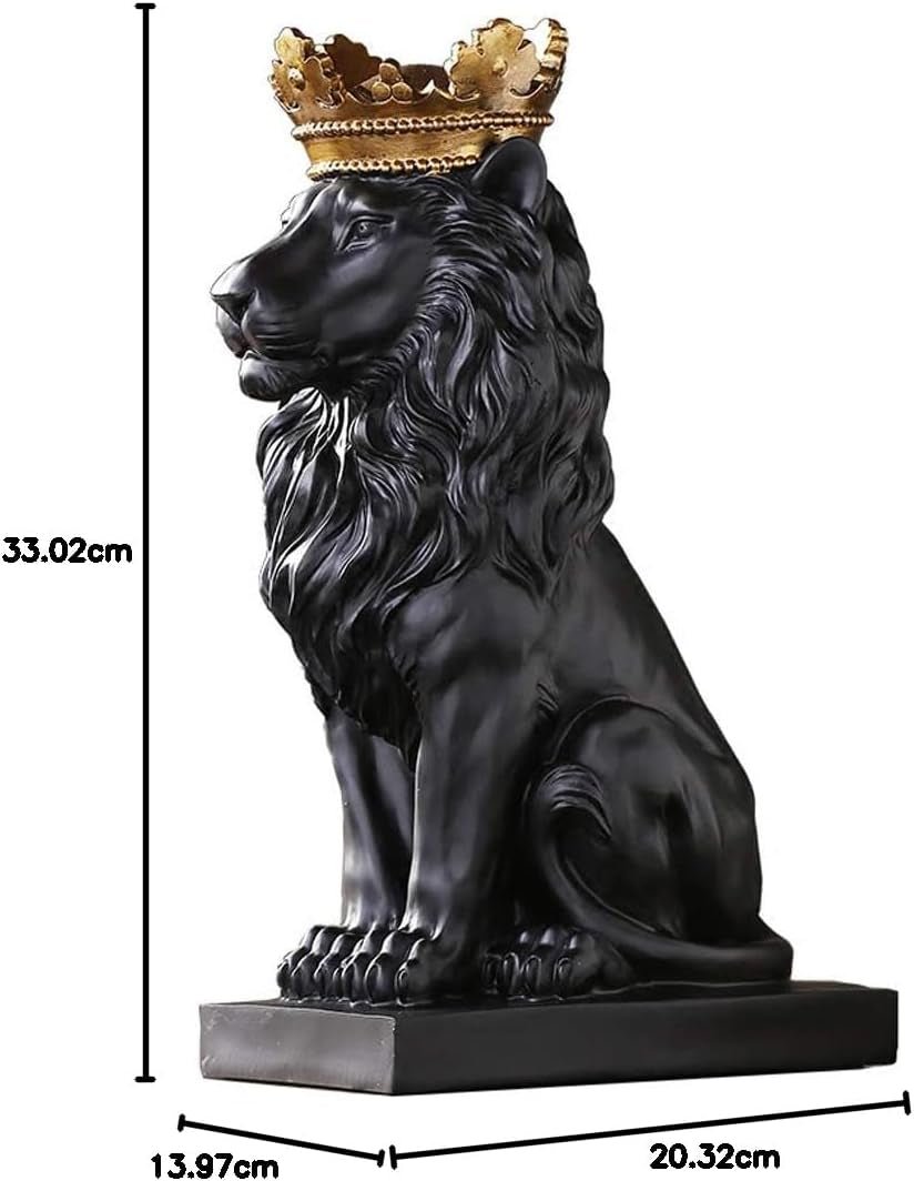 Statue de Lion Couronne Sculptures Noires Figurines de Lion en Résine pour Hommes Ornements de Statue d'art pour Bureau à Domicile Salon Bibliothèque Table Bureau Décoration de Pendaison de crémaillère Statuettes et Sculptures Naty Shop