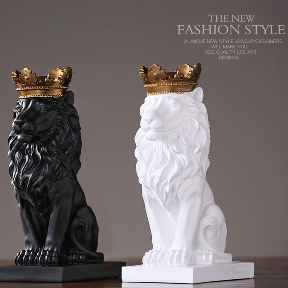 Statue de Lion Couronne Sculptures Noires Figurines de Lion en Résine pour Hommes Ornements de Statue d'art pour Bureau à Domicile Salon Bibliothèque Table Bureau Décoration de Pendaison de crémaillère Statuettes et Sculptures Naty Shop