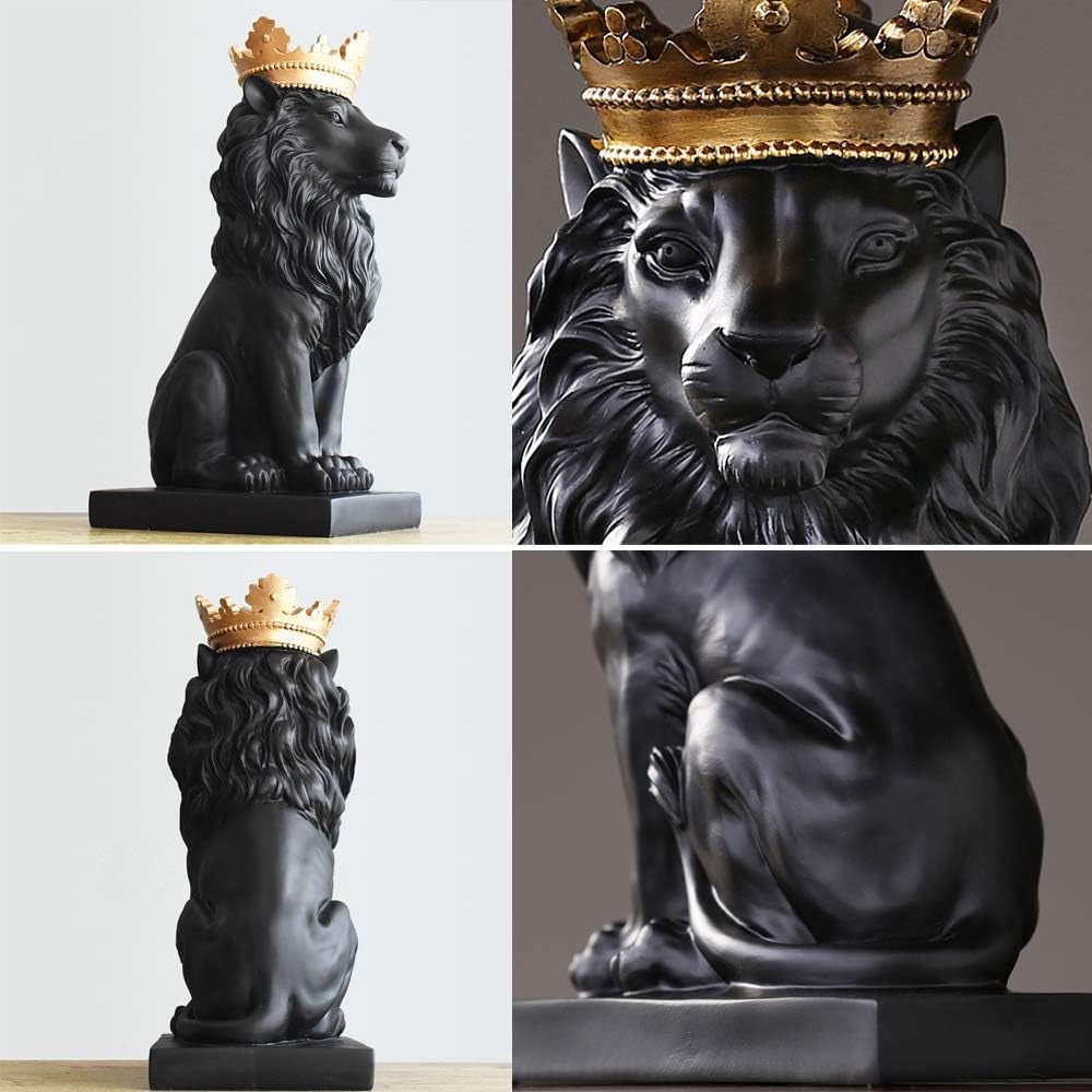 Statue de Lion Couronne Sculptures Noires Figurines de Lion en Résine pour Hommes Ornements de Statue d'art pour Bureau à Domicile Salon Bibliothèque Table Bureau Décoration de Pendaison de crémaillère Statuettes et Sculptures Naty Shop