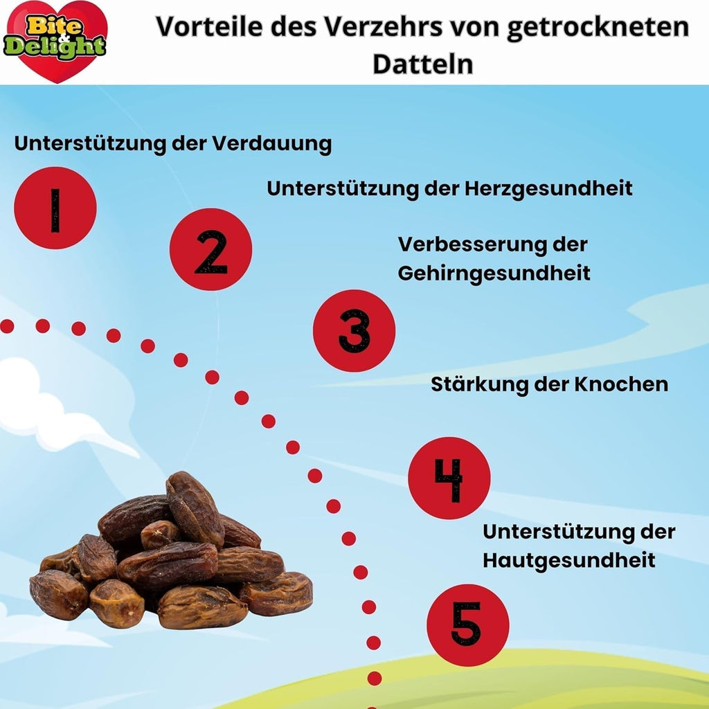Curmale uscate Bite & Delight - Întregi, uscate și naturale - Dulci aromate - Delicioase și suculente - Gustare de fructe gata de consum - Vegană - Fără zahăr adăugat - 1250g Produse deshidratate Naty Shop