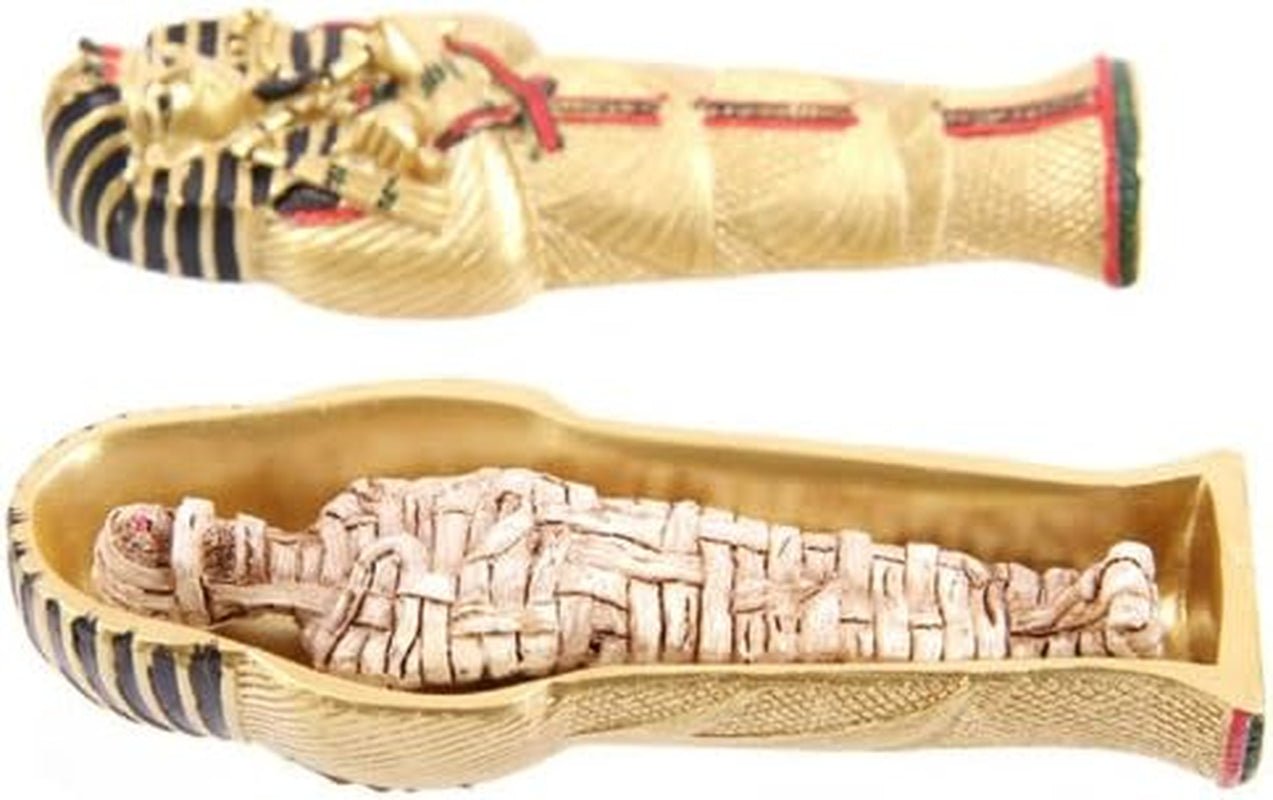 Boîte à bijoux égyptienne en or avec sarcophage de Toutankhamon et statuettes et sculptures de momie ES45 Naty Shop