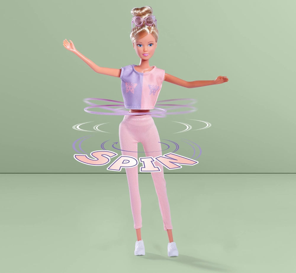 Simba 105733619 - Steffi Love Hula Hoop, Poupée jouet avec tenue de sport, Hula Hoop et fonction mécanique, 29 cm, à partir de 3 ans