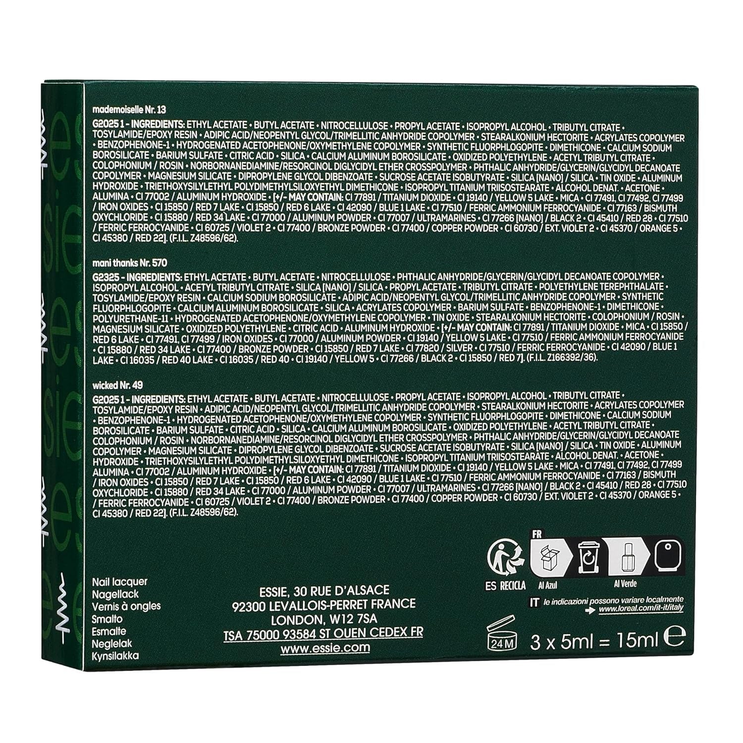 Kit Essie Mini Trio XMAS, non. 13 Mademoiselle + non. 49 Wicky + non. 570 Mani Merci, 3 x 15 ml