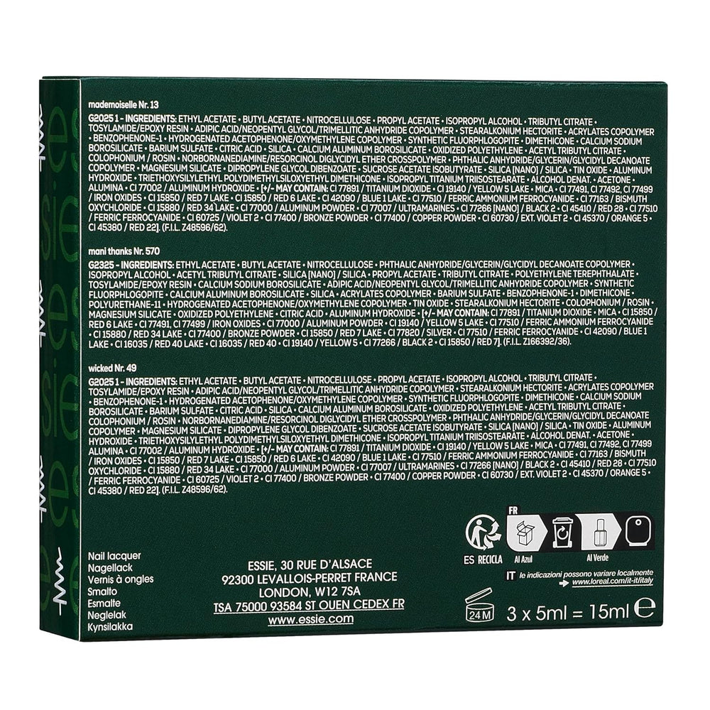 Kit Essie Mini Trio XMAS, non. 13 Mademoiselle + non. 49 Wicky + non. 570 Mani Merci, 3 x 15 ml