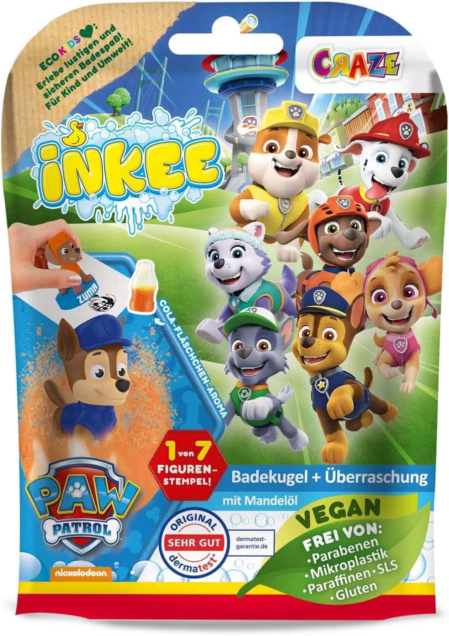 INKEE SURPRISE PAW PATROL, Bombe de bain pour enfants avec surprise, saveur cola, effet mousse, 80 grammes Douche et bain Naty Shop