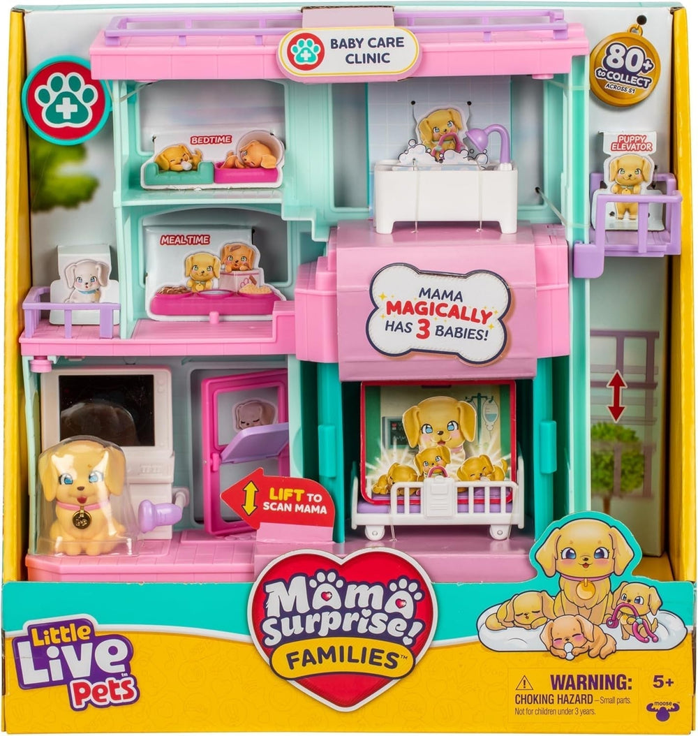 Ensemble de jeu Little Live Pets Mama Surprise Families Baby Clinic, 3 chiots Retriever inclus, ensemble de jeu magique double face (27,8 cm de largeur, 23,8 cm de hauteur). Nourrir, se baigner et jouer Figurines d'action cadeaux pour enfants Naty Shop Titre par défaut