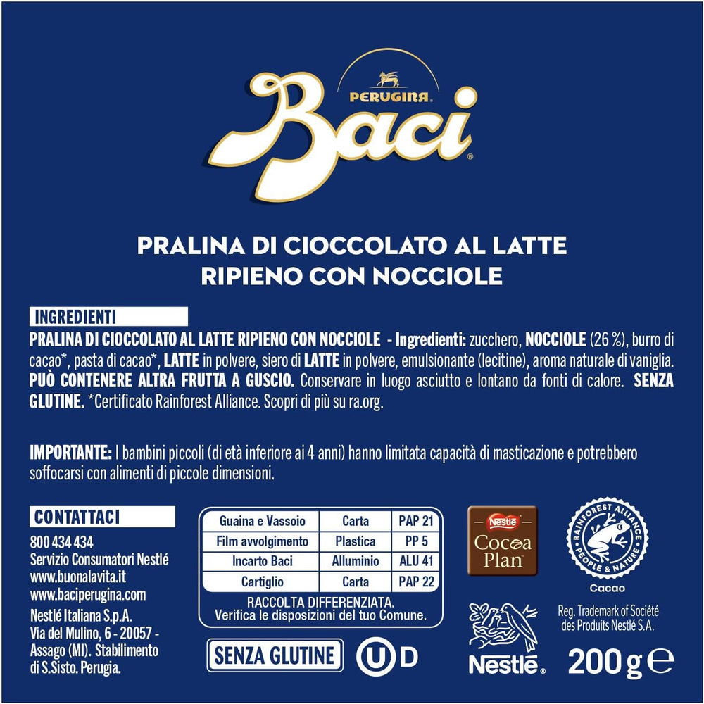 Perugina Baci, chocolat fourré au chocolat au lait et noisettes, 200 grammes Naty Shop Chocolates