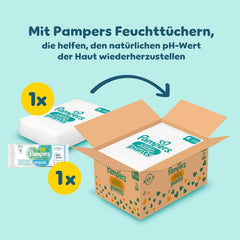 Pampers Premium Protection Pants Größe 6, 78 Windeln, 13kg-19kg, Mit 360° Passform, 2x breiteren Bündchen als vorher für Komfort & Schutz + 10 Stück Pampers Aqua Baby-Feuchttücher enthalten