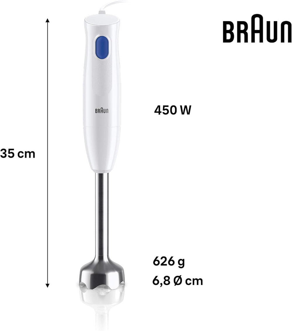 Braun Stabmixer MQ10.001M Multiquick 1 - Extra Light Pürierstab Mit Edelstahl-Mixfuß Und Easytwist System, Inkl. Mix- & Messbecher 600 ml, 450 watts, blanc mère et enfant Naty Shop