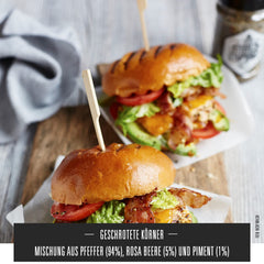 Ankerkraut Steakpfeffer Hamburg, Pfefferkörner Hausmischung, grober Steakhouse-Pfeffer, frische Note, Universal Allrounder, Lecker Kochen mit Qualität, 80 g dans Korkenglas