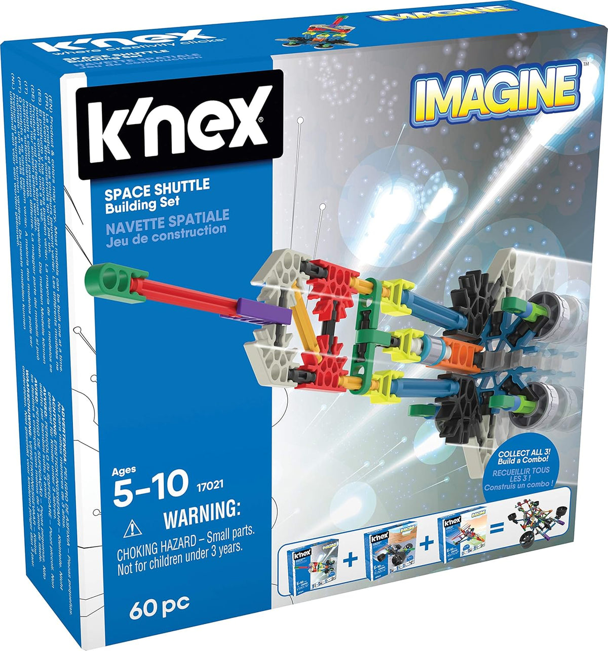 Jouets de jeu K'Nex Phantasie-Space Shuttle, Basic Fun, 17021, 60 pièces, jeux de société pédagogiques pour enfants, conçus pour les jeunes et les filles de 5 à 10 ans