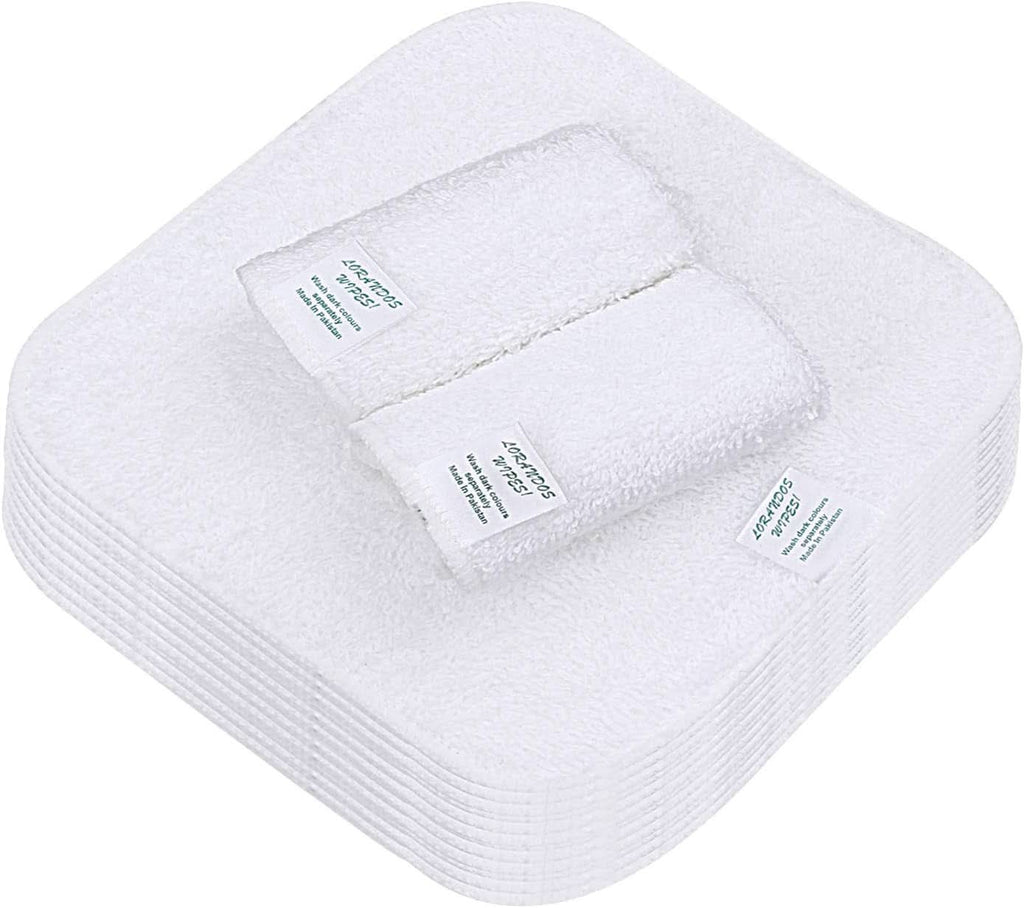 Șervețele reutilizabile pentru copii 100% bumbac Terry (25pachet - 15X15Cm - alb) fără parfum, lavabile, ultra moi și super absorbante Mama si Copilul Naty Shop